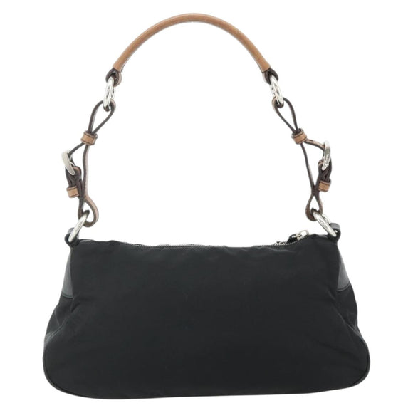 PRADA Umhängetasche Nylon Leder Schwarz Silber Auth mr2443A