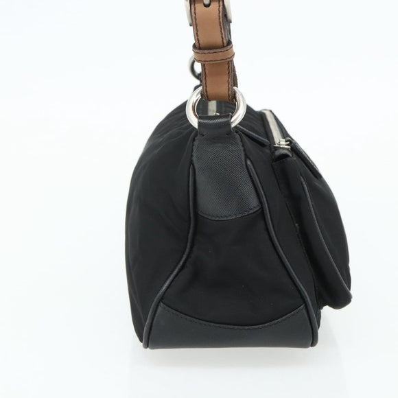 PRADA Umhängetasche Nylon Leder Schwarz Silber Auth mr2443A
