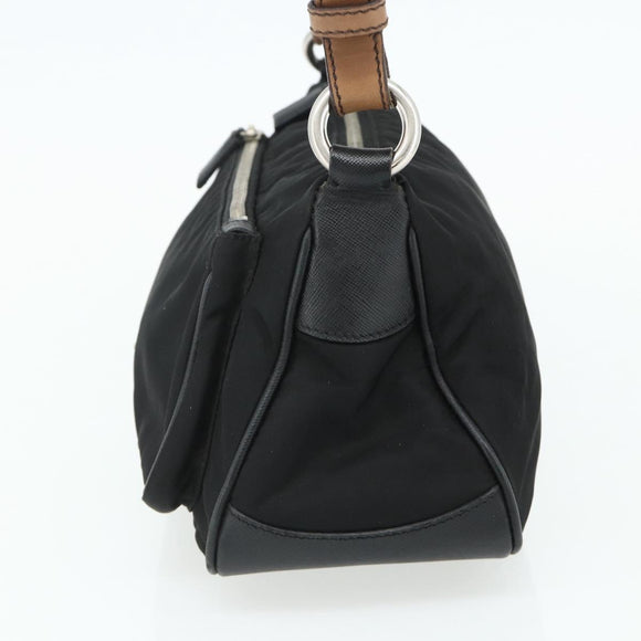 PRADA Umhängetasche Nylon Leder Schwarz Silber Auth mr2443A