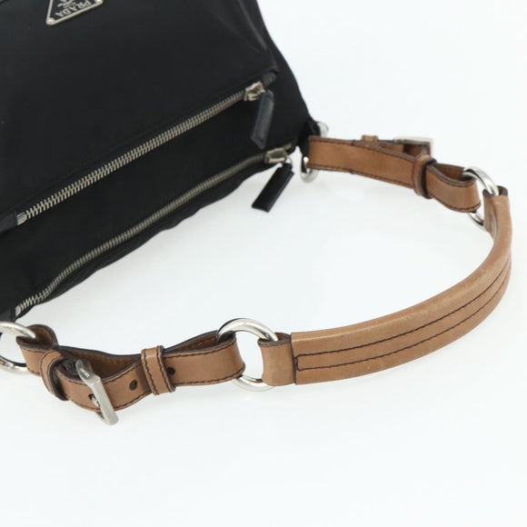 PRADA Umhängetasche Nylon Leder Schwarz Silber Auth mr2443A