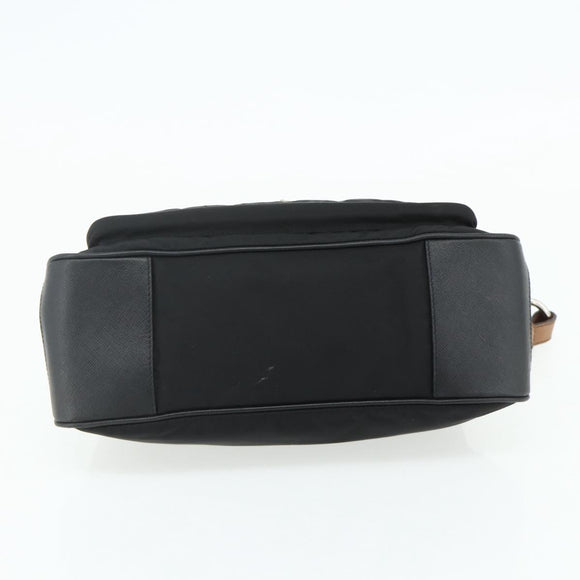 PRADA Umhängetasche Nylon Leder Schwarz Silber Auth mr2443A