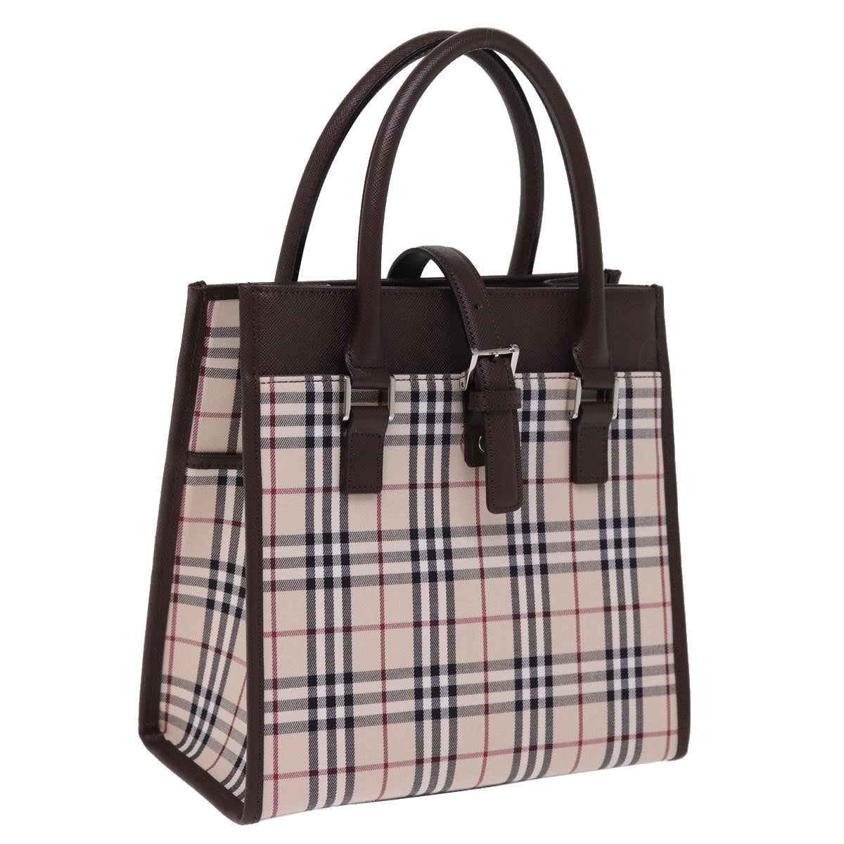 BURBERRY Nova Check Hand Bag Nylon Canvas Beige Auth mr245