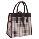 BURBERRY Nova Check Hand Bag Nylon Canvas Beige Auth mr245-1