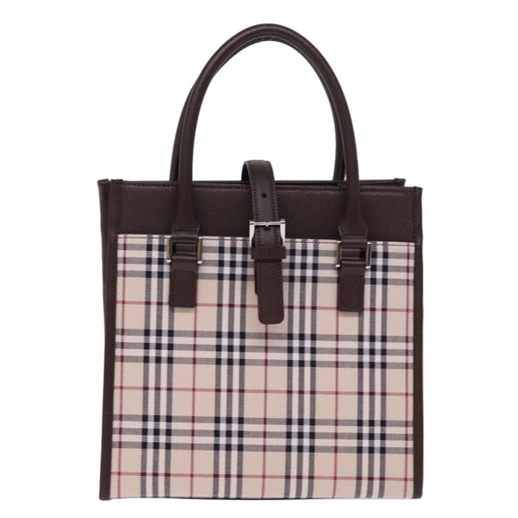 BURBERRY Nova Check Hand Bag Nylon Canvas Beige Auth mr245