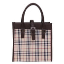 BURBERRY Nova Check Hand Bag Nylon Canvas Beige Auth mr245-13