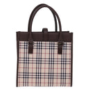 BURBERRY Nova Check Hand Bag Nylon Canvas Beige Auth mr245-2