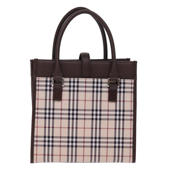 BURBERRY Nova Check Hand Bag Nylon Canvas Beige Auth mr245