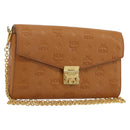 MCM Vicetos Logogram Chain Shoulder Bag Leather Brown Gold Auth mr2451V-1