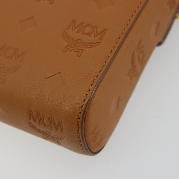 MCM Vicetos Logogram Chain Shoulder Bag Leather Brown Gold Auth mr2451V