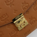 MCM Vicetos Logogram Chain Shoulder Bag Leather Brown Gold Auth mr2451V-14