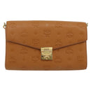 MCM Vicetos Logogram Chain Shoulder Bag Leather Brown Gold Auth mr2451V-2