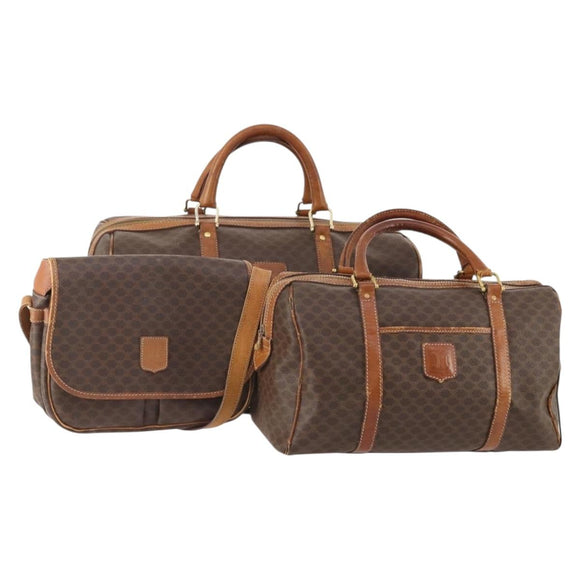 CELINE Macadam Canvas Boston Bag PVC Leder 3er Set Braun Auth mr2452