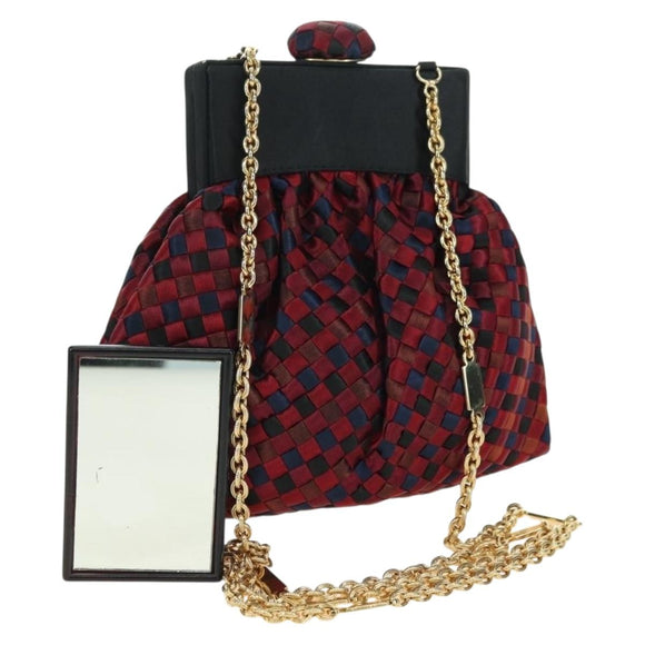 BOTTEGA VENETA INTRECCIATO Chain Shoulder Bag Nylon Multicolor Gold Auth mr2466V