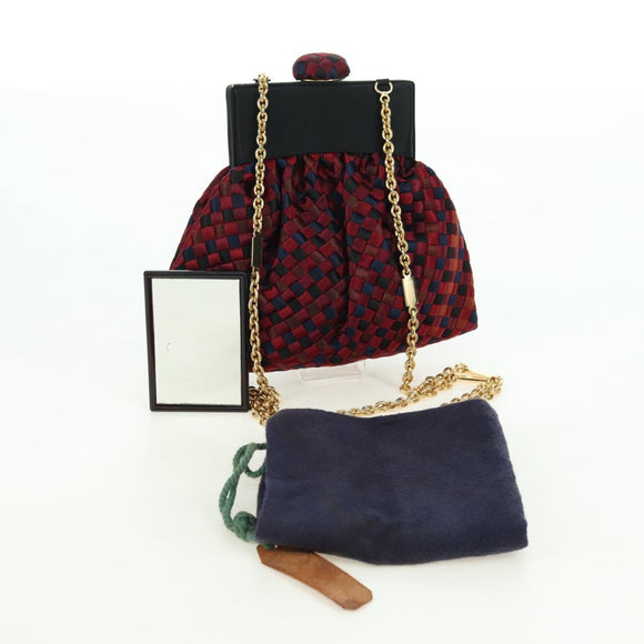 BOTTEGA VENETA INTRECCIATO Chain Shoulder Bag Nylon Multicolor Gold Auth mr2466V
