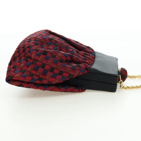 BOTTEGA VENETA INTRECCIATO Chain Shoulder Bag Nylon Multicolor Gold Auth mr2466V