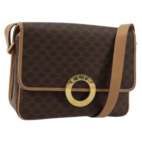 CELINE Macadam Canvas Shoulder Bag PVC Leather Brown Gold Auth mr2468A