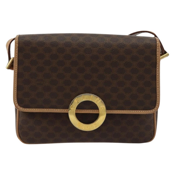 CELINE Macadam Canvas Shoulder Bag PVC Leather Brown Gold Auth mr2468A