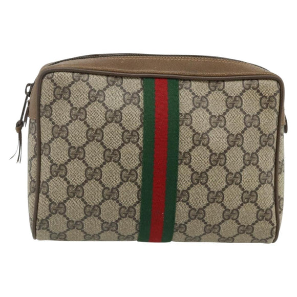 GUCCI GG Supreme Web Sherry Line Clutch Bag PVC Beige 89 01 012 Auth mr2470