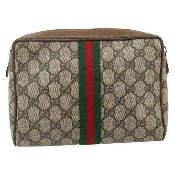 GUCCI GG Supreme Web Sherry Line Clutch Bag PVC Beige 89 01 012 Auth mr2470