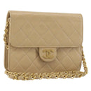 CHANEL Chain Shoulder Bag Lamb Skin Beige Gold CC Auth mr2475-1