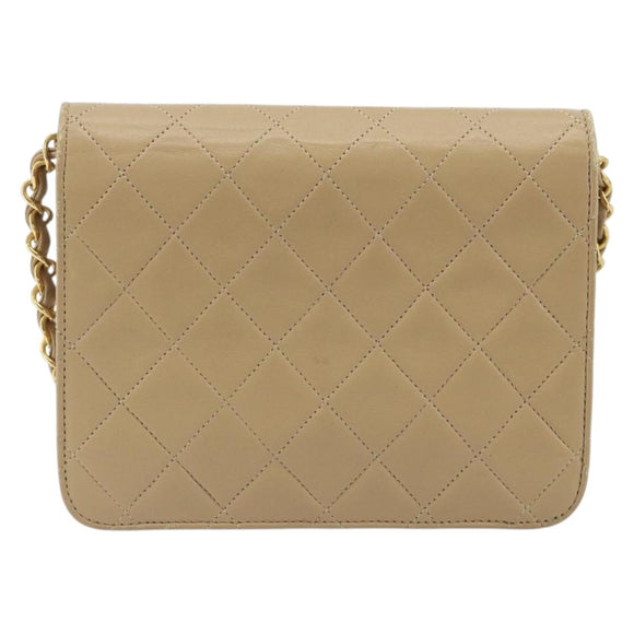 CHANEL Chain Shoulder Bag Lamb Skin Beige Gold CC Auth mr2475