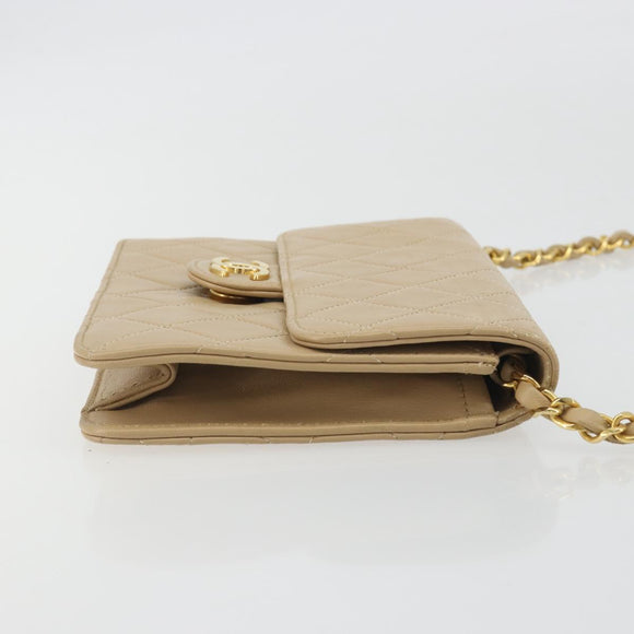 CHANEL Chain Shoulder Bag Lamb Skin Beige Gold CC Auth mr2475