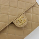 CHANEL Chain Shoulder Bag Lamb Skin Beige Gold CC Auth mr2475V-14