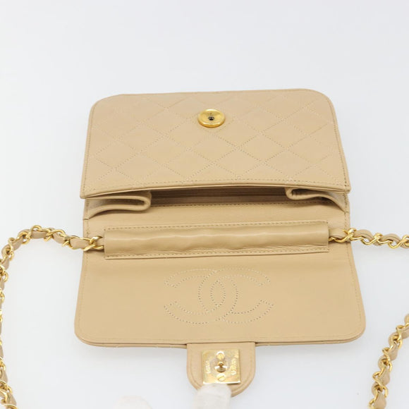 CHANEL Umhängetasche mit Kette Lammleder Beige Gold CC Auth mr2475V