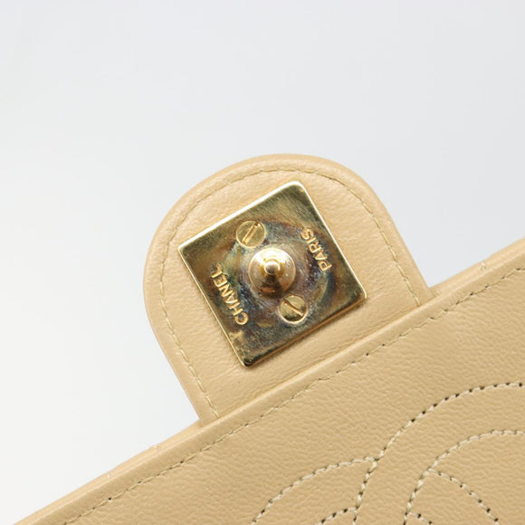 CHANEL Umhängetasche mit Kette Lammleder Beige Gold CC Auth mr2475V