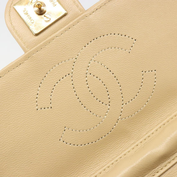 CHANEL Umhängetasche mit Kette Lammleder Beige Gold CC Auth mr2475V