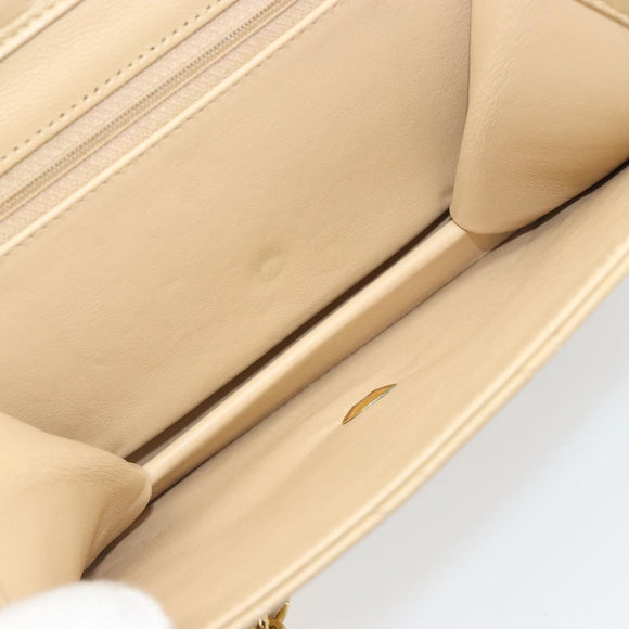 CHANEL Umhängetasche mit Kette Lammleder Beige Gold CC Auth mr2475V