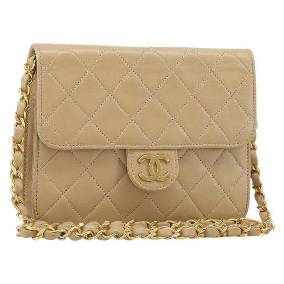 CHANEL Umhängetasche mit Kette Lammleder Beige Gold CC Auth mr2475V