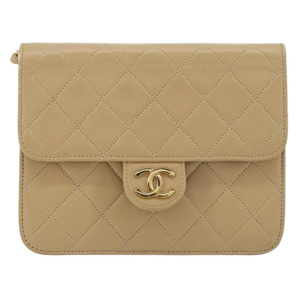 CHANEL Chain Shoulder Bag Lamb Skin Beige Gold CC Auth mr2475V
