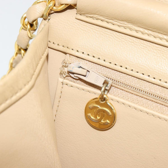 CHANEL Chain Shoulder Bag Lamb Skin Beige Gold CC Auth mr2475V
