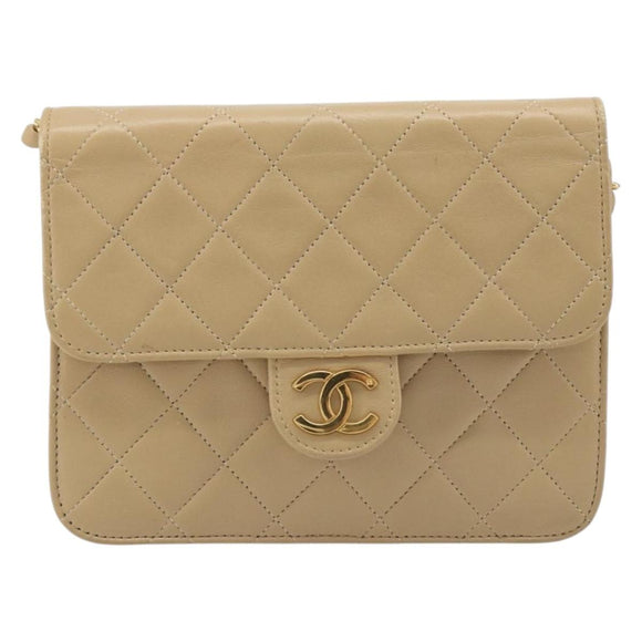 CHANEL Umhängetasche mit Kette Lammleder Beige Gold CC Auth mr2475V