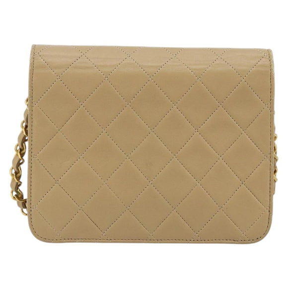 CHANEL Chain Shoulder Bag Lamb Skin Beige Gold CC Auth mr2475V