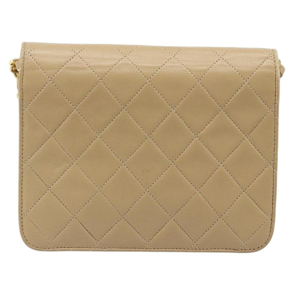 CHANEL Umhängetasche mit Kette Lammleder Beige Gold CC Auth mr2475V