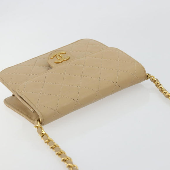 CHANEL Chain Shoulder Bag Lamb Skin Beige Gold CC Auth mr2475V