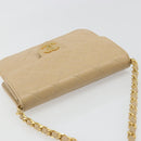 CHANEL Umhängetasche mit Kette Lammleder Beige Gold CC Auth mr2475V-6