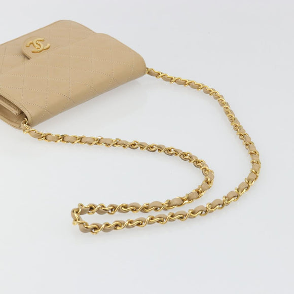 CHANEL Umhängetasche mit Kette Lammleder Beige Gold CC Auth mr2475V