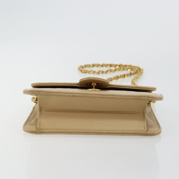 CHANEL Chain Shoulder Bag Lamb Skin Beige Gold CC Auth mr2475V