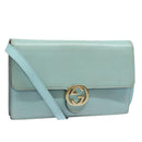 GUCCI Shoulder Wallet Leather Light Blue 369664 Auth mr248-1