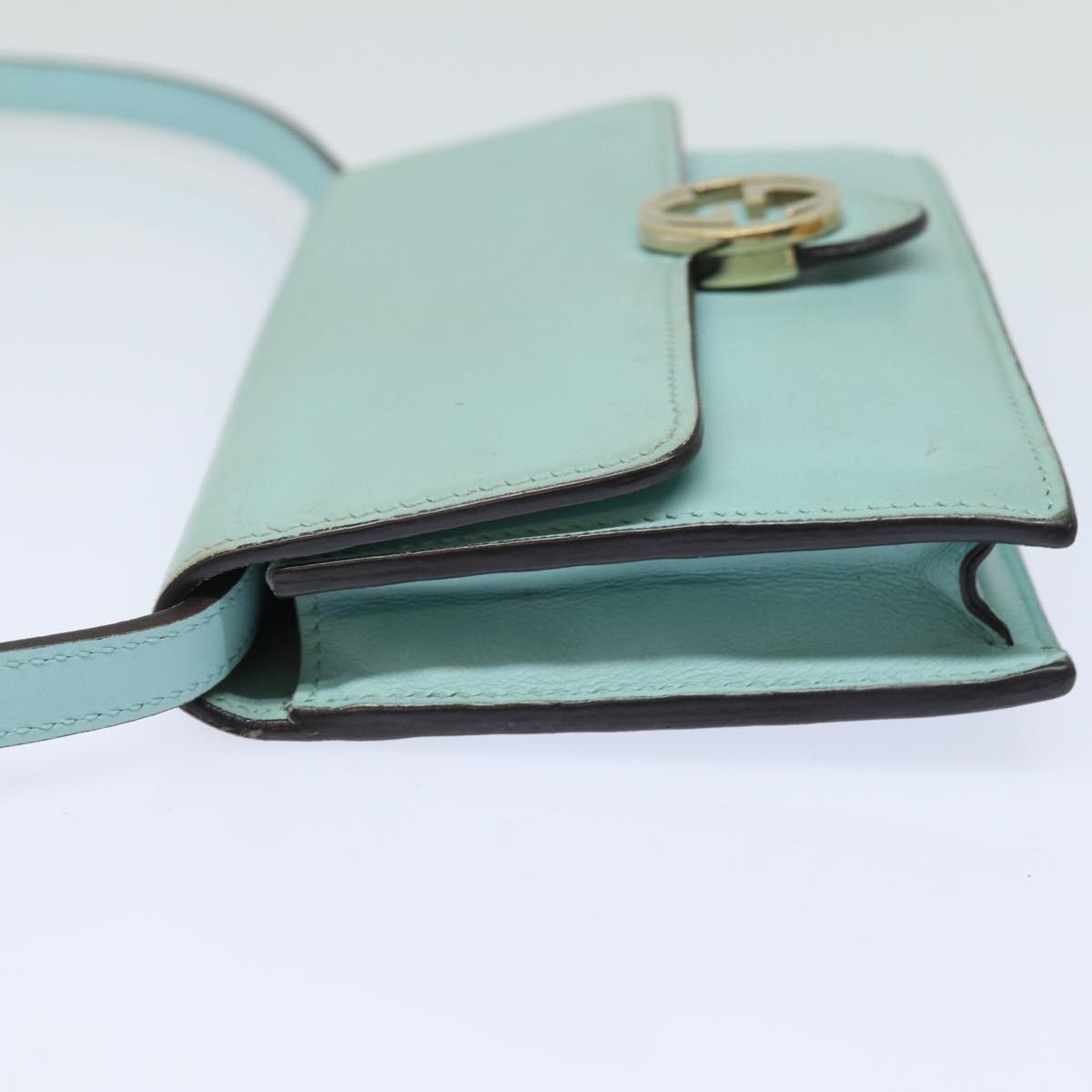 GUCCI Shoulder Wallet Leather Light Blue 369664 Auth mr248