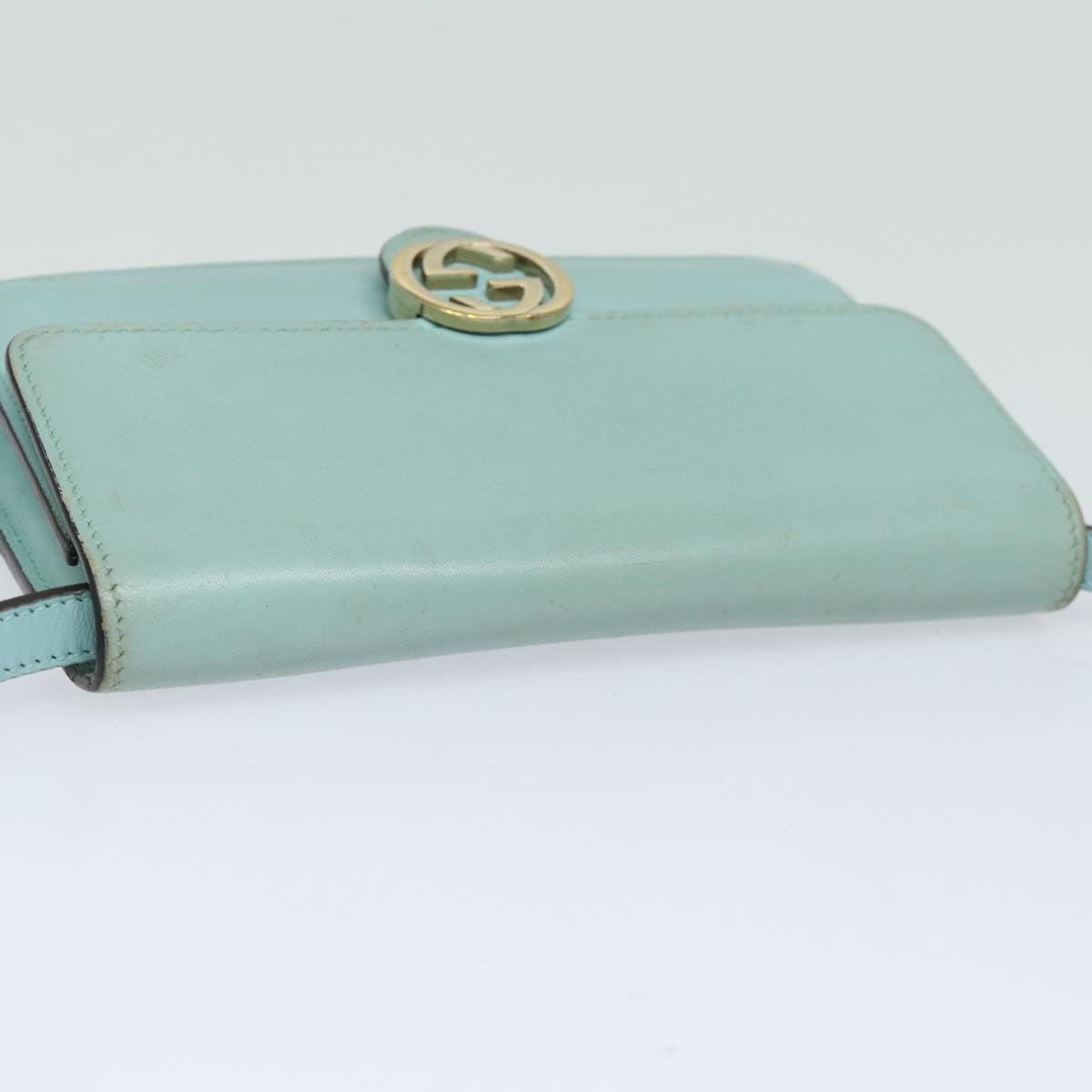 GUCCI Shoulder Wallet Leather Light Blue 369664 Auth mr248