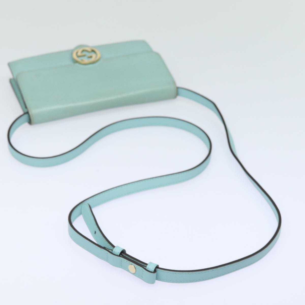 GUCCI Shoulder Wallet Leather Light Blue 369664 Auth mr248