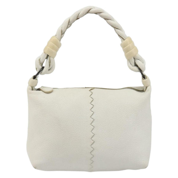 BOTTEGA VENETA Hand Bag Leather White Silver Auth mr2483