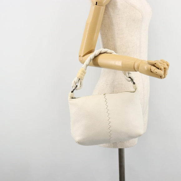 BOTTEGA VENETA Hand Bag Leather White Silver Auth mr2483