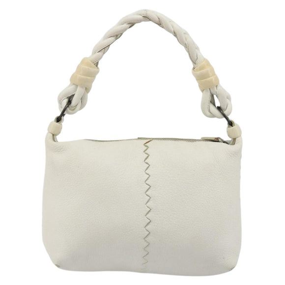 BOTTEGA VENETA Hand Bag Leather White Silver Auth mr2483