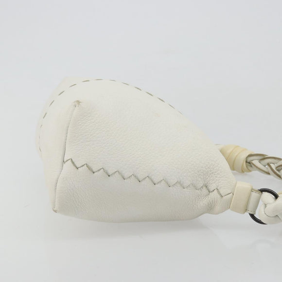 BOTTEGA VENETA Hand Bag Leather White Silver Auth mr2483
