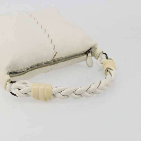 BOTTEGA VENETA Hand Bag Leather White Silver Auth mr2483